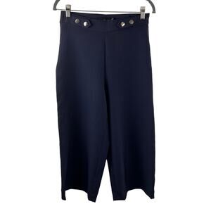 Wardrobe Navy Blue Wide Leg Cropped Pants Stretch Button Tab Accent Size 26/8